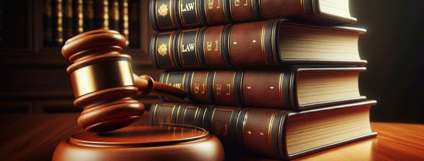 An AI generated image of a gavel and law books