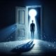 An AI generated image of a person standing in a doorway with a keyhole shadow