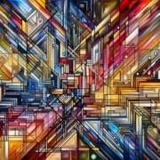 An AI generated image of a several colors in geometic shapes